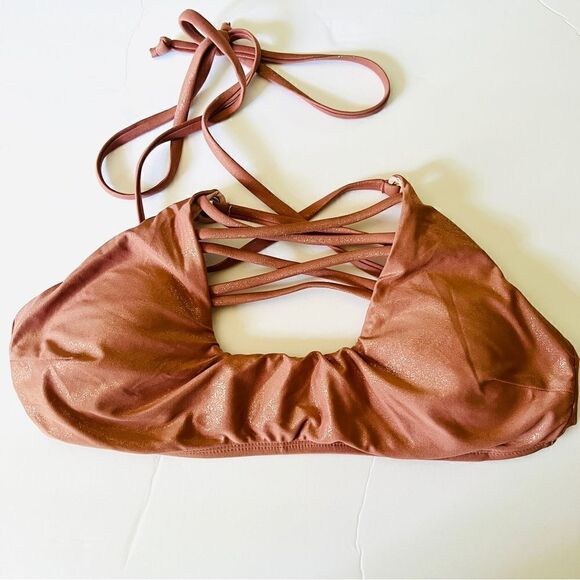 Mae Shimmery Sparkle Bikini Swim Top S Clay- Mauve Color - Picture 2 of 7